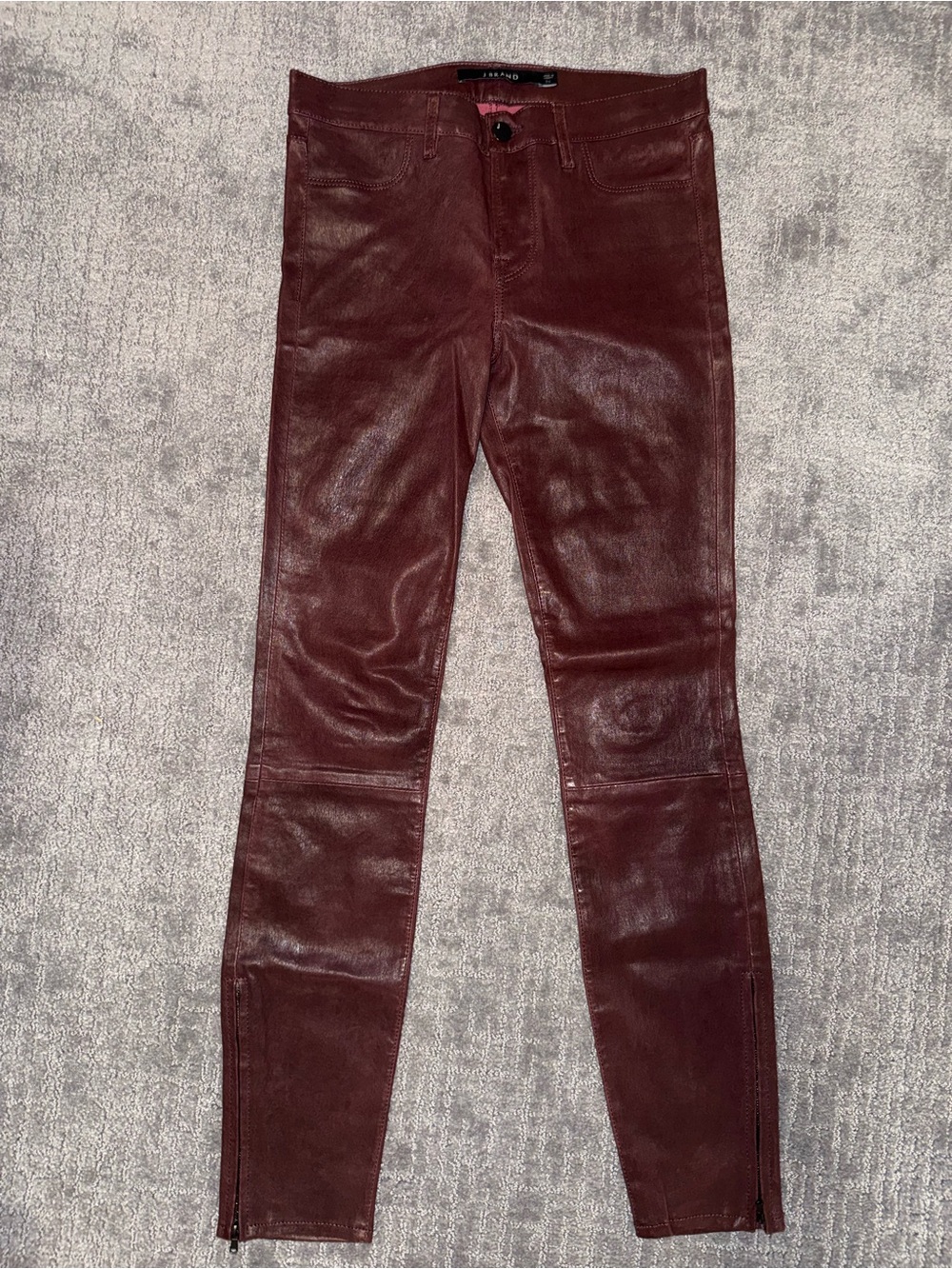 J Brand L8001 Burgundy Lamb Leather Skinny Pants Size 26